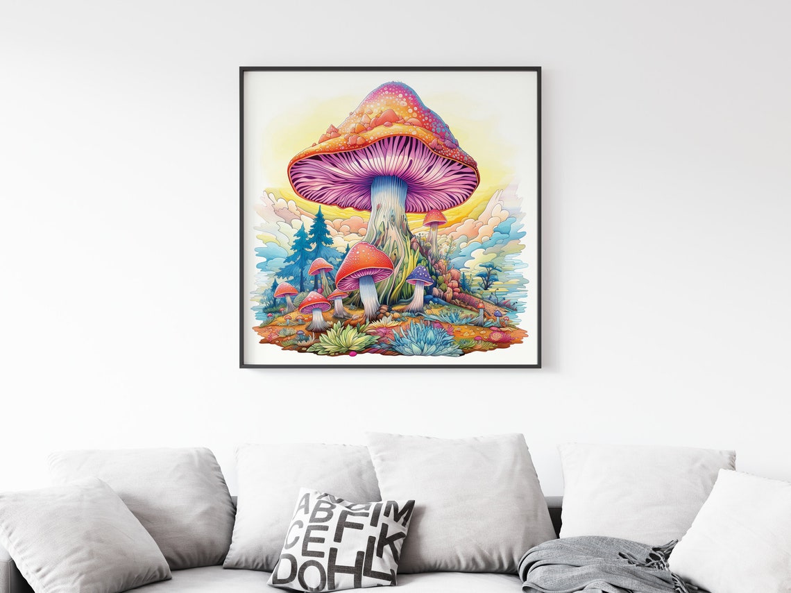 Psychedelic Mushroom Hill Giant Amanita Cottagecore Fantasy Poster - Image 4