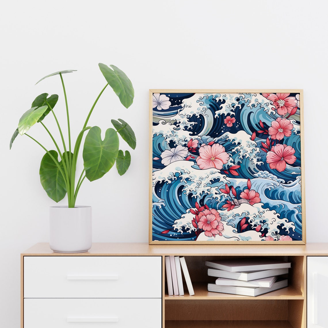 Japanese Wave Pink Flowers Ocean Swell Cherry Blossom Art Poster - Image 5