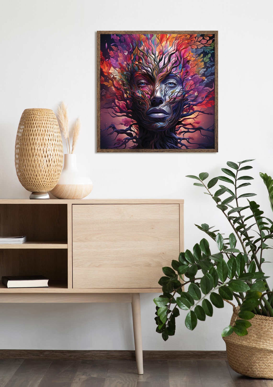 Tree Of Life Woman Face Autumn Leaves Psychedelic Goddess Poster - Image 3