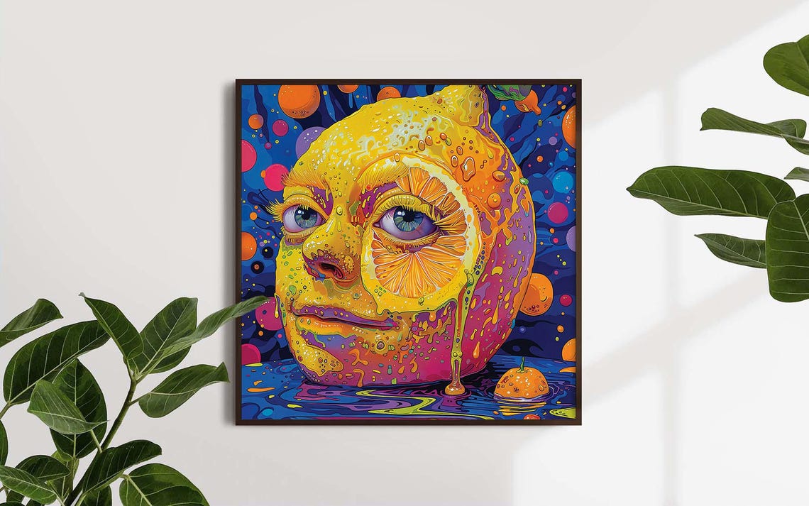 Surreal Lemon Face Human Eyes Psychedelic Juicy Fruit Art Poster - Image 2