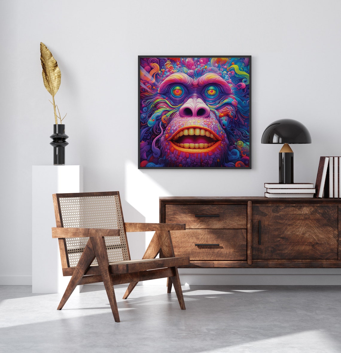 Psychedelic Gorilla Face Trippy Neon Ape Colorful Jungle Art Poster - Image 4