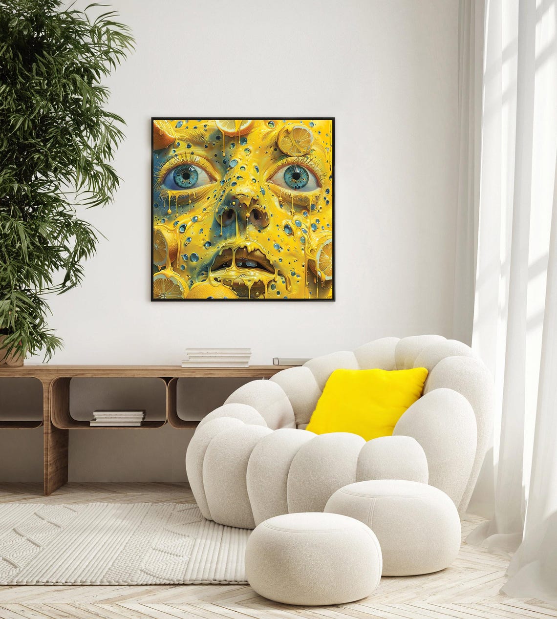 Surreal Face Covered In Dripping Lemons Yellow Citrus Art Poster - Image 4