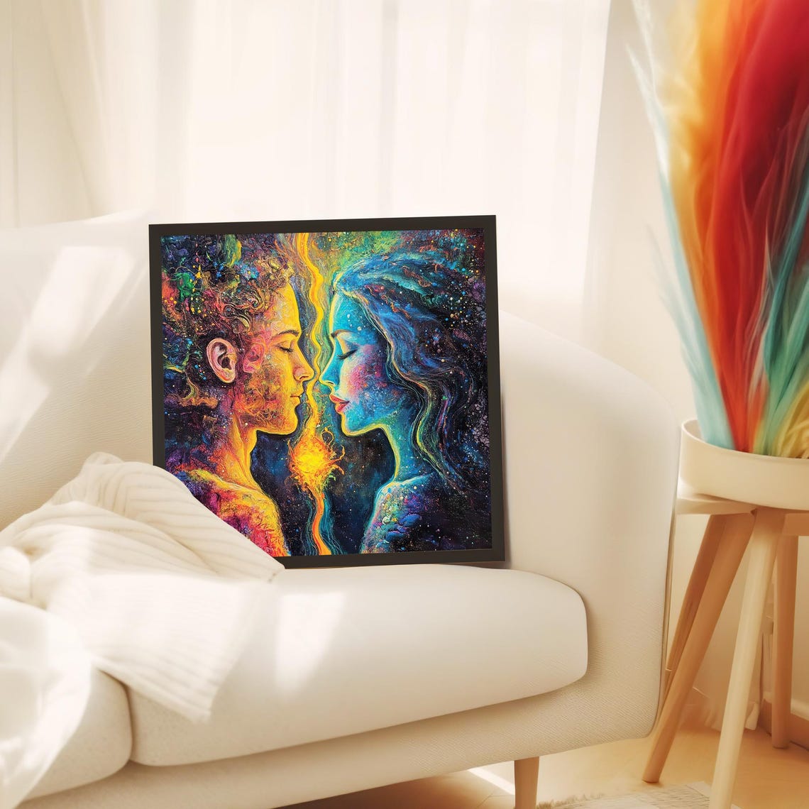 Cosmic Lovers Psychedelic Couple Galaxy Embrace Romantic Art Poster - Image 5