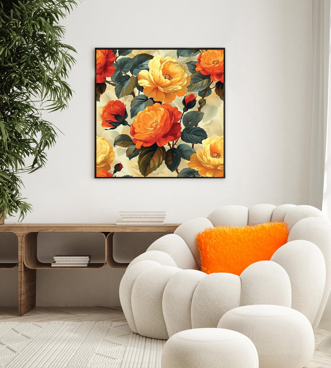 Beautiful Vintage Orange Yellow Roses Classic Elegant Floral Wall Art - Image 5