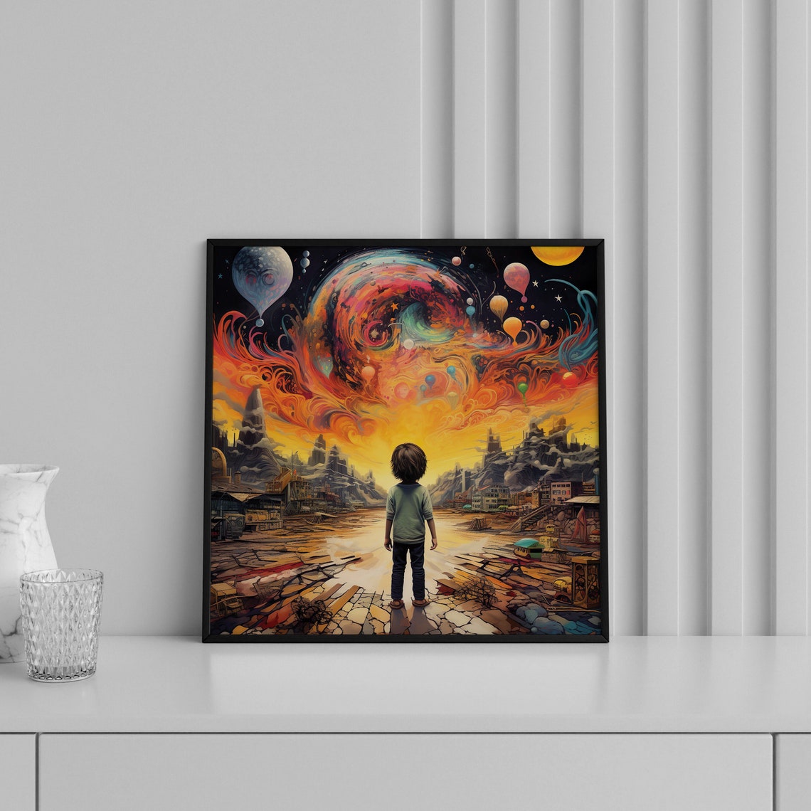 Dreamy Child Cosmic Cityscape Surreal Galaxy Balloon Wall Art - Image 5