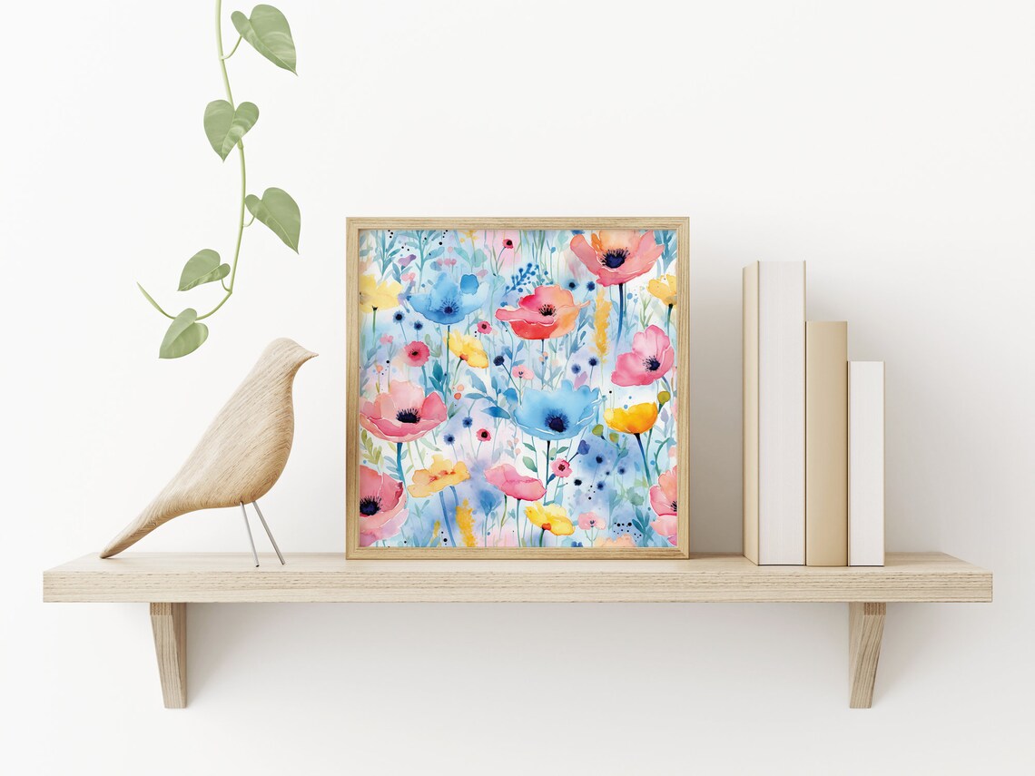 Wildflower Meadow Watercolor Poppies Pastel Spring Floral Poster - Image 2