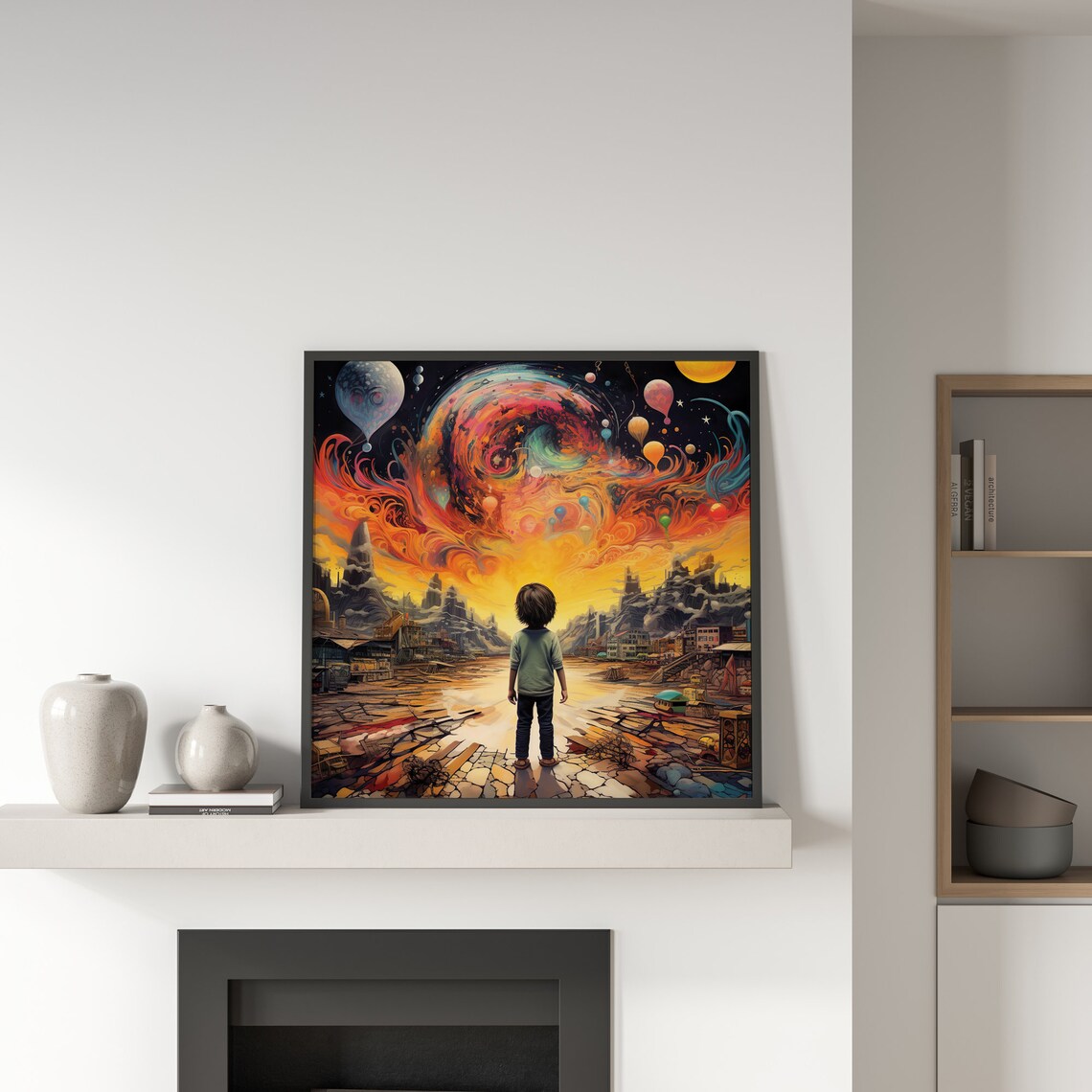 Dreamy Child Cosmic Cityscape Surreal Galaxy Balloon Wall Art - Image 4