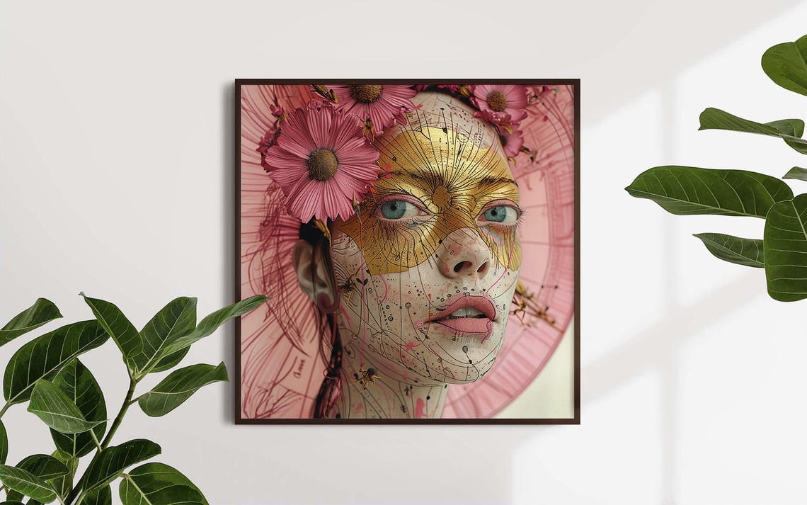 Sci Fi Fantasy Woman Portrait Framed Poster Surrealism Woman Portrait In Pink Wall Art Poster Surrealism Feminine Art Inked Woman Art - Image 5