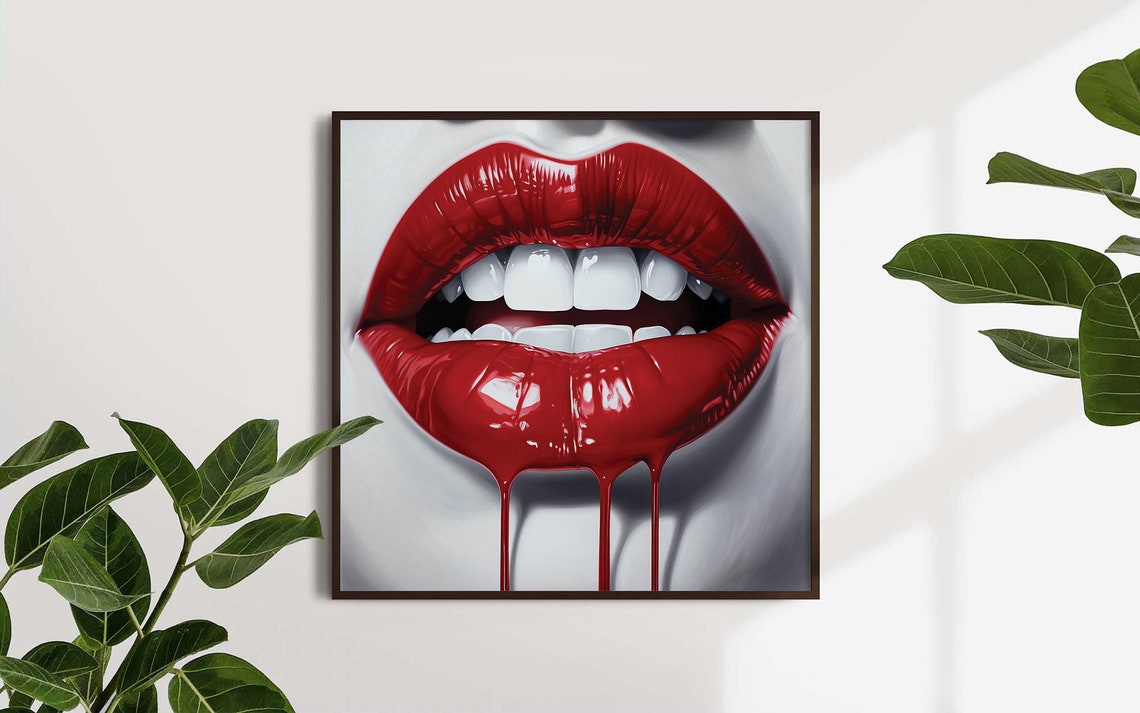 Glossy Red Lips Macro Dripping Lipstick Bold Pop Art Glam Poster - Image 4