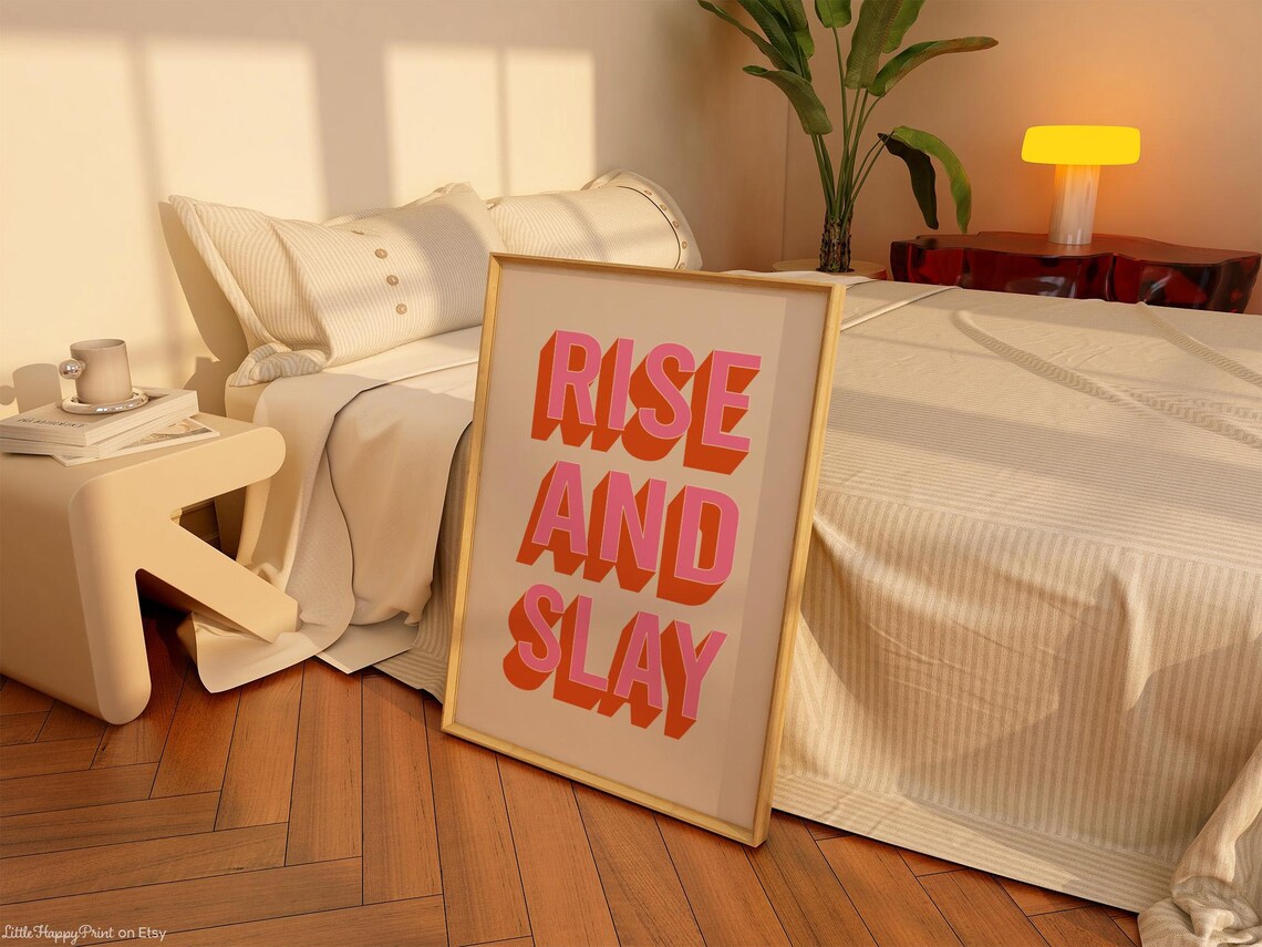 Rise and Slay Retro Block Letter Motivational Quote Girl Poster