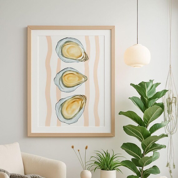 Coastal Oyster Shell Watercolor Neutral Beach Kitchen Poster