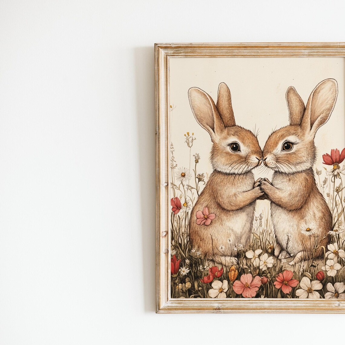 Two Easter Bunnies, Vintage Botanical Easter Print - Image 4