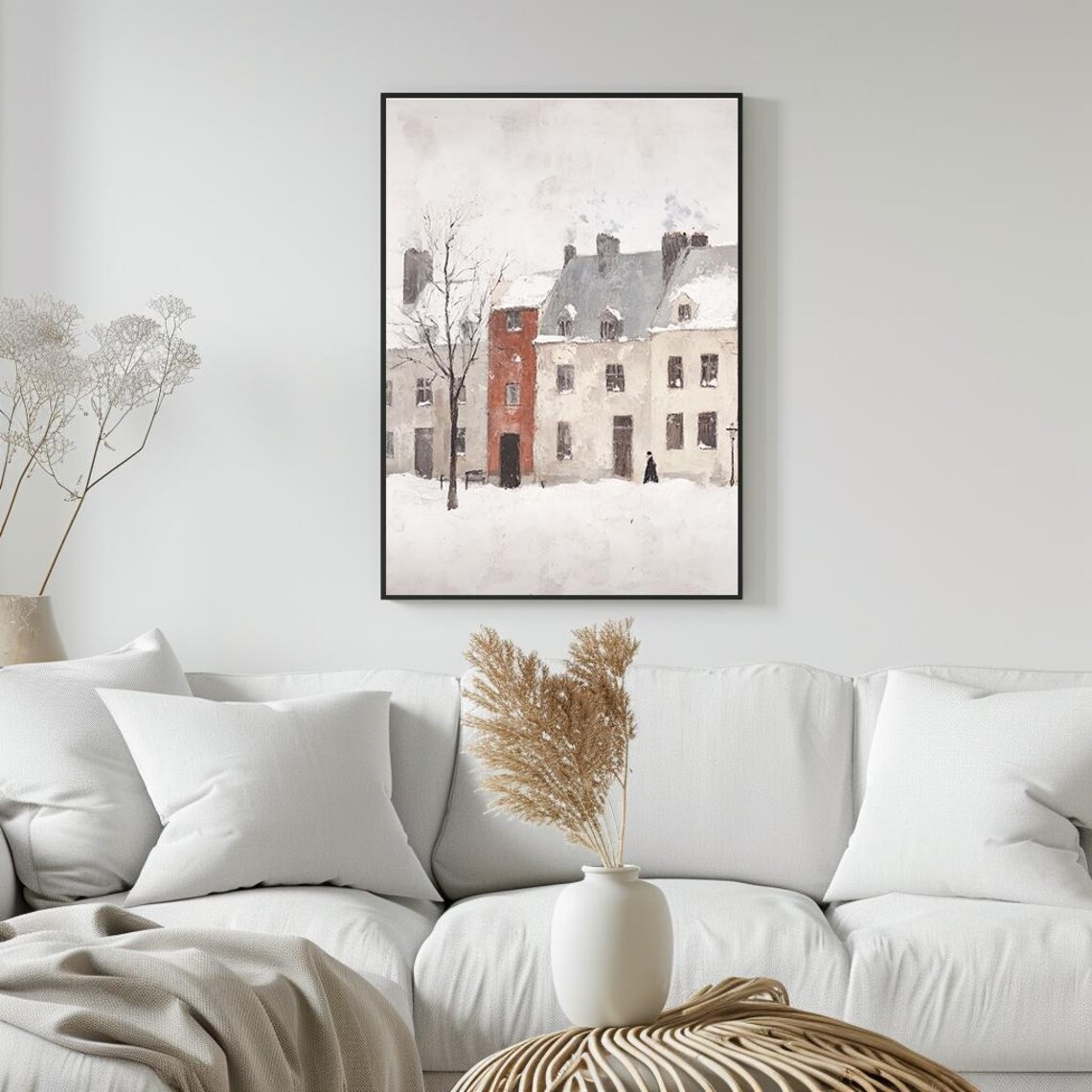 Snowy Winter City Street With Historic Houses Oil Painting Poster - Image 5