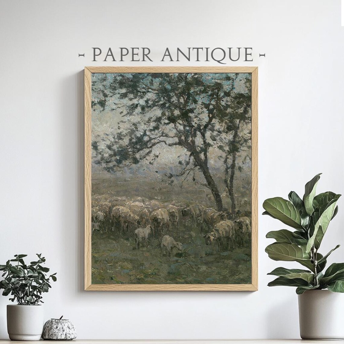 Sheep Grazing Under Ancient Trees Pastoral Oil Painting Poster