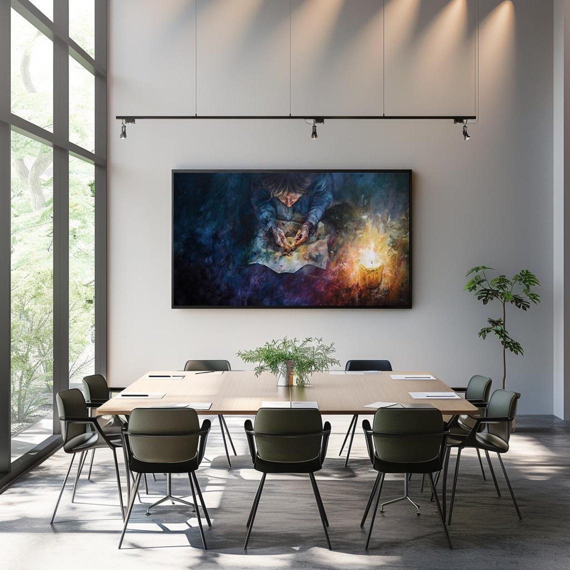 Explorer Reading Map by Candlelight Dark Moody Painting Poster - Image 3
