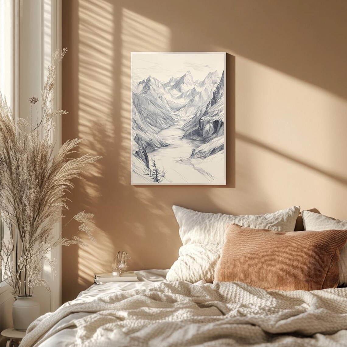 Mountain Range Pencil Sketch Moody Landscape Art Serene Minimalist Nature Scene Wall Art Decor Pt - Image 2