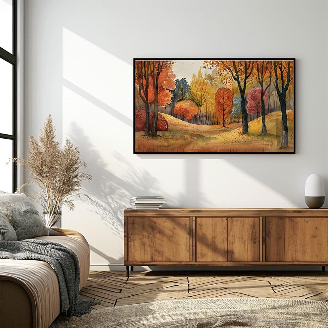 Autumn Forest Watercolor Painting Colorful Fall Trees Poster - Image 4