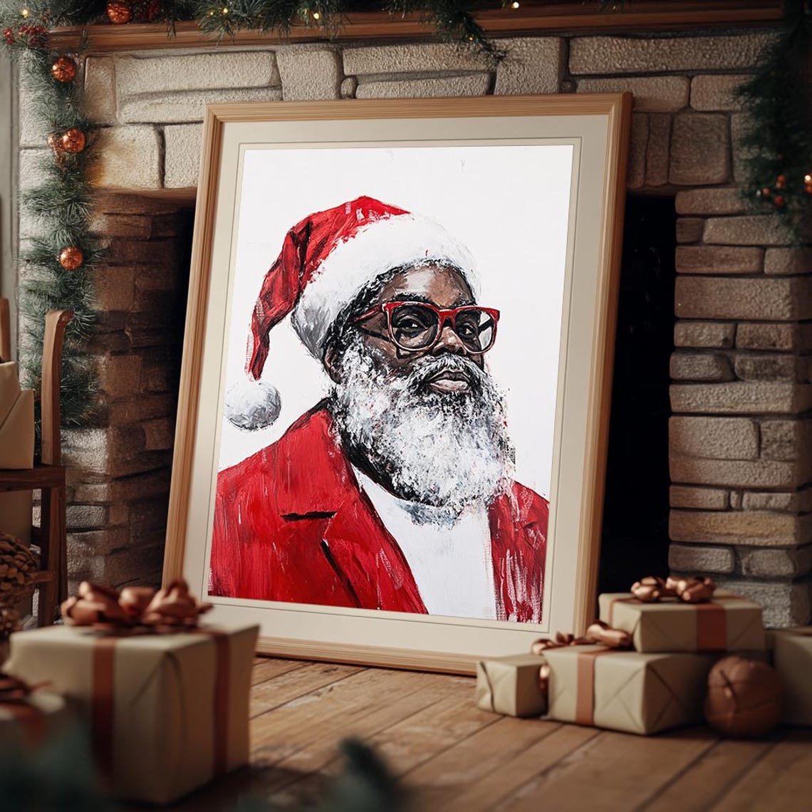 Modern Santa Claus Painting Festive Christmas Wall Art Bold Holiday Decor Instant Pt - Image 3