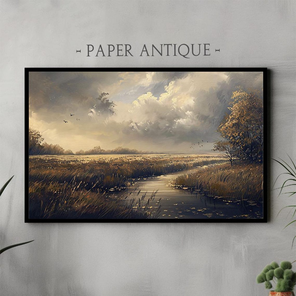 Misty River Marsh in Golden Light Dramatic Cloudy Sky Poster