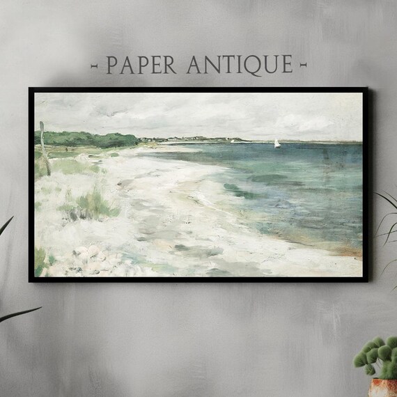 Sailboat Beach Shore Vintage Coastal Seascape Painting Poster