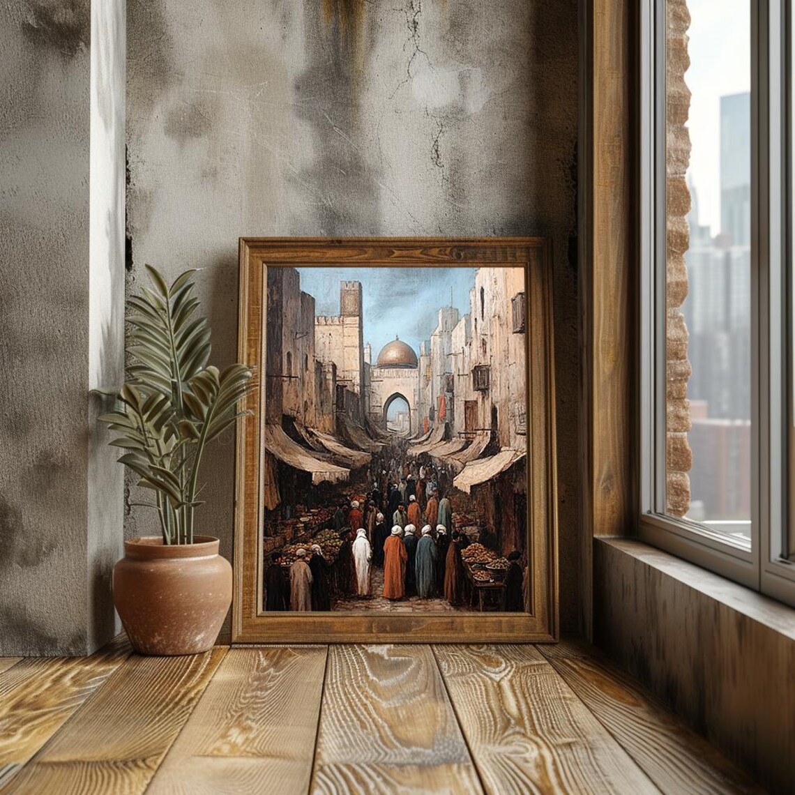 Grand Middle Eastern Market Street Mosque Dome Art Scene Poster - Image 3