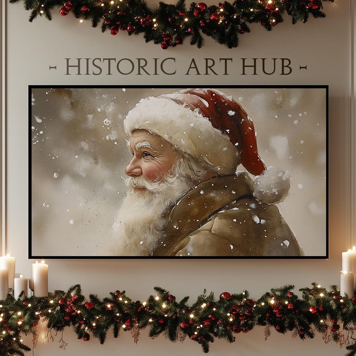 Santa Claus Profile Portrait Nostalgic Sepia Holiday Painting Poster