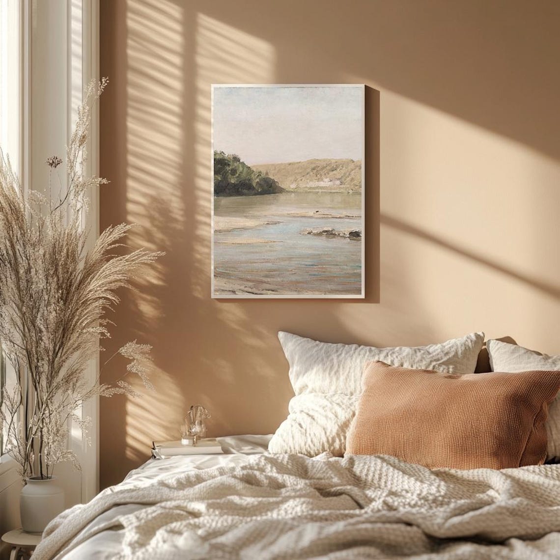 Quiet River With Sandy Banks Soft Hills Tranquil Landscape Poster - Image 2