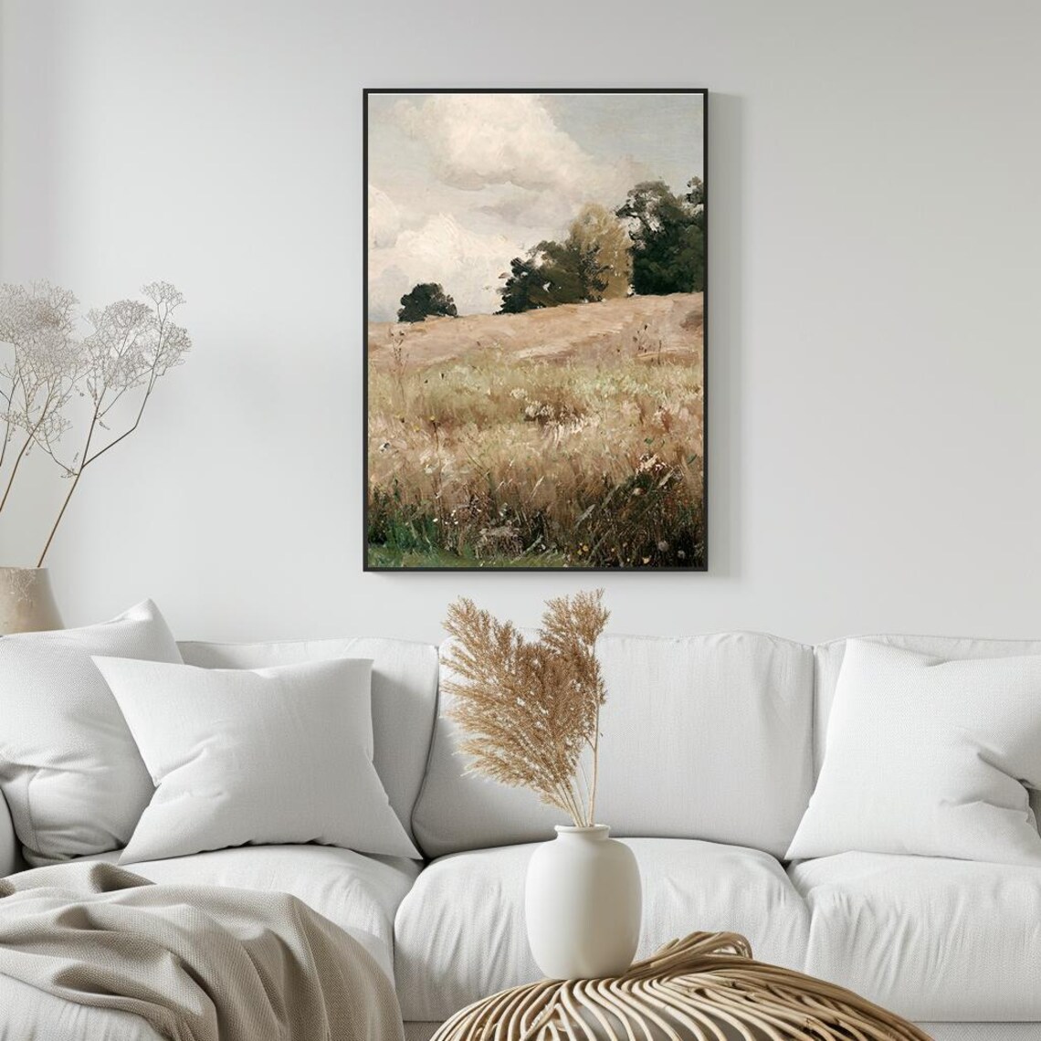 Golden Field Under Soft Clouds Peaceful Countryside Painting Poster - Image 5
