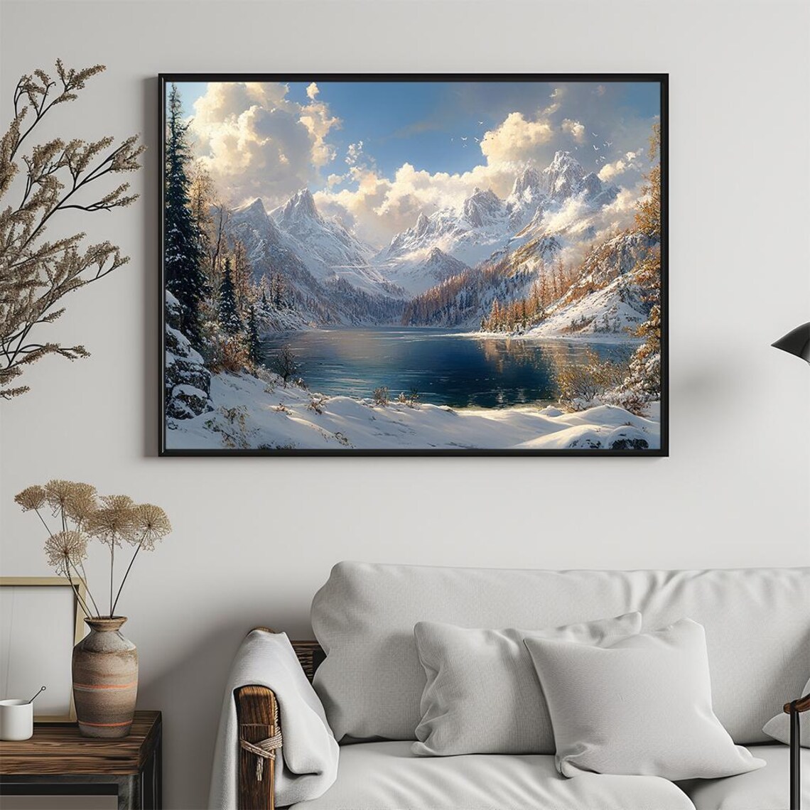 Winter Mountain Landscape Snowy Lake And Peaks Oil Painting Poster - Image 5