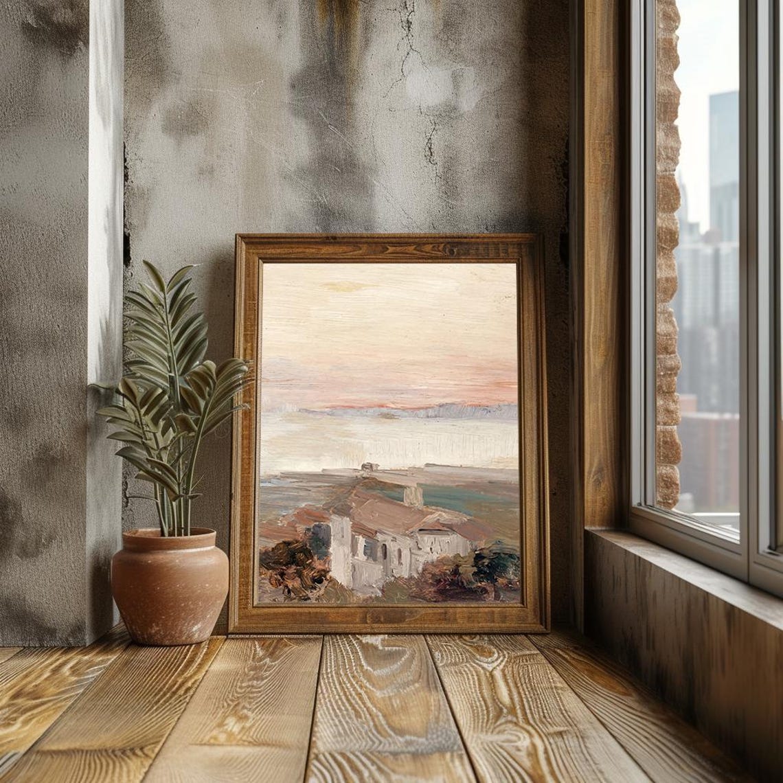 Coastal House At Sunset Pink Sky Impressionist Seaside Poster - Image 3