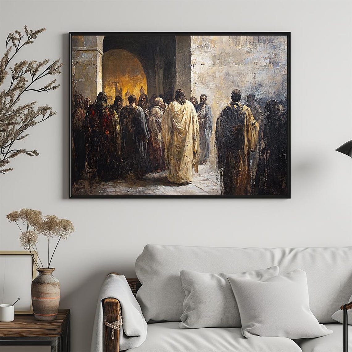 Jesus Walking Crowd Ancient Courtyard Biblical Painting Poster - Image 5