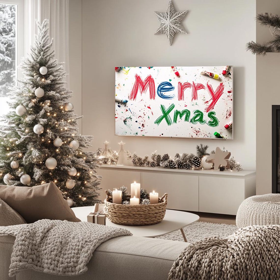 Merry Xmas Hand Drawn Crayon Typography Playful Holiday Poster - Image 5