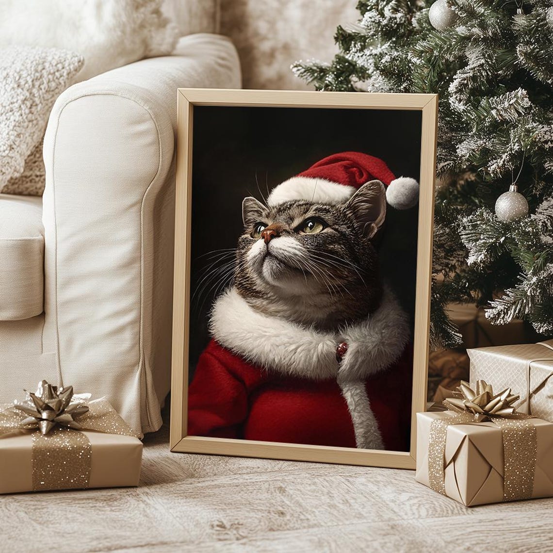 Tabby Cat Dressed In Santa Suit Cute Christmas Pet Portrait Poster - Image 4