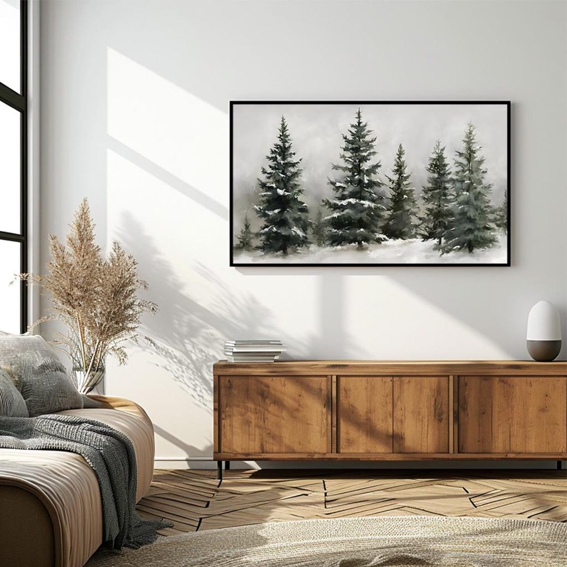 Serene Snowy Pine Trees Watercolor Winter Landscape Art Poster - Image 4