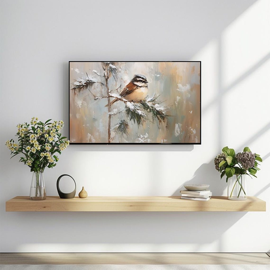 Winter Bird Painting Charming Nature Scene Rustic Art Poster - Image 2
