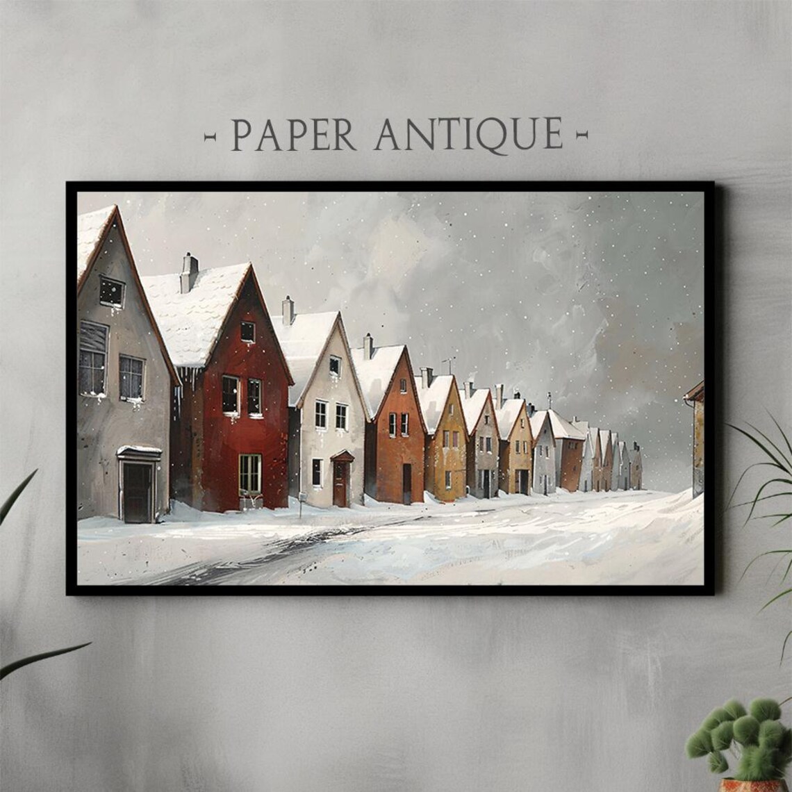 Calm Snow Covered Village Street Winter Morning Painting Poster