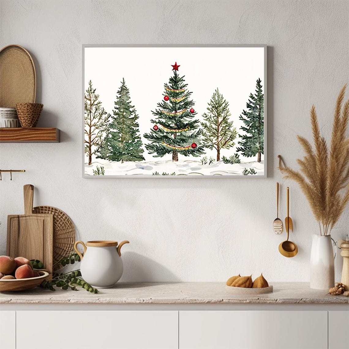 Christmas Tree Watercolor Festive Holiday Decor Snowy Pines Poster - Image 4