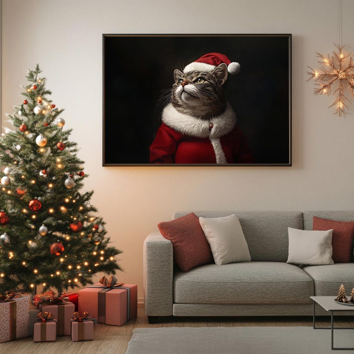 Santa Cat Portrait Festive Christmas Wall Art Whimsical Holiday Decor Cute Pet Artwork Instant Ls - Image 5