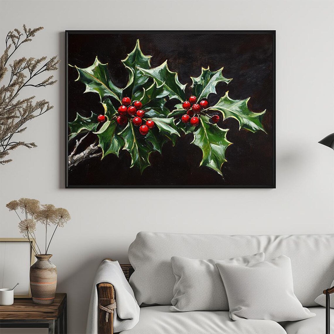 Holly Leaves and Red Berries Botanical Christmas Still Life Poster - Image 5
