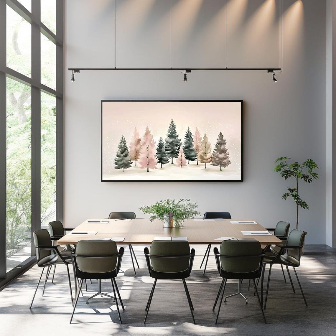 Pastel Pink Green Watercolor Pines Winter Wonderland Art Poster - Image 3