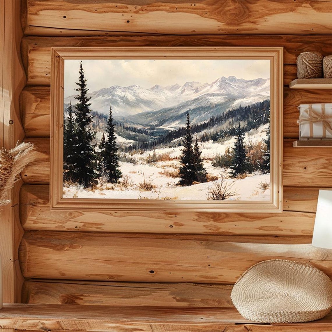 Snowy Mountain Peaks Evergreen Valley Winter Landscape Poster - Image 4