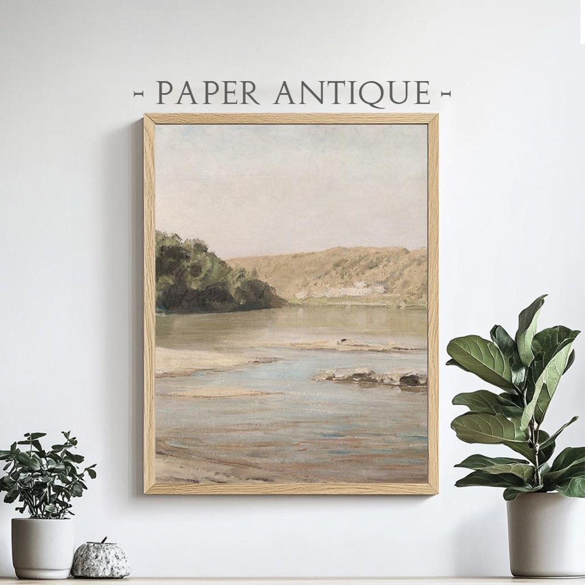 Quiet River With Sandy Banks Soft Hills Tranquil Landscape Poster