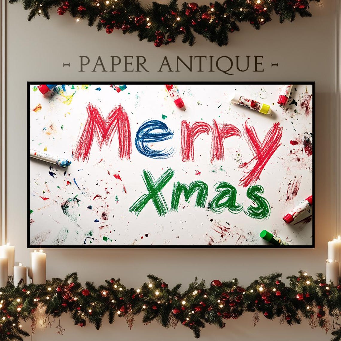 Merry Xmas Hand Drawn Crayon Typography Playful Holiday Poster