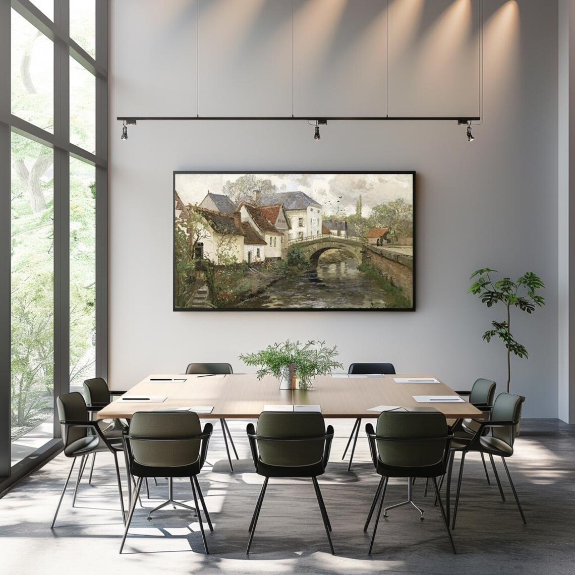 Old Village Stone Bridge Canal Vintage European Painting Poster - Image 3
