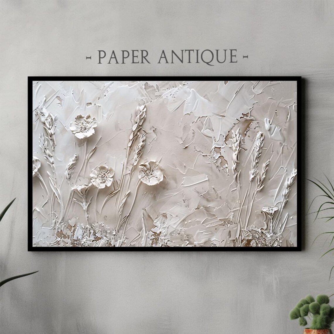 Textured White Relief Wildflowers Impasto Neutral Tones Poster