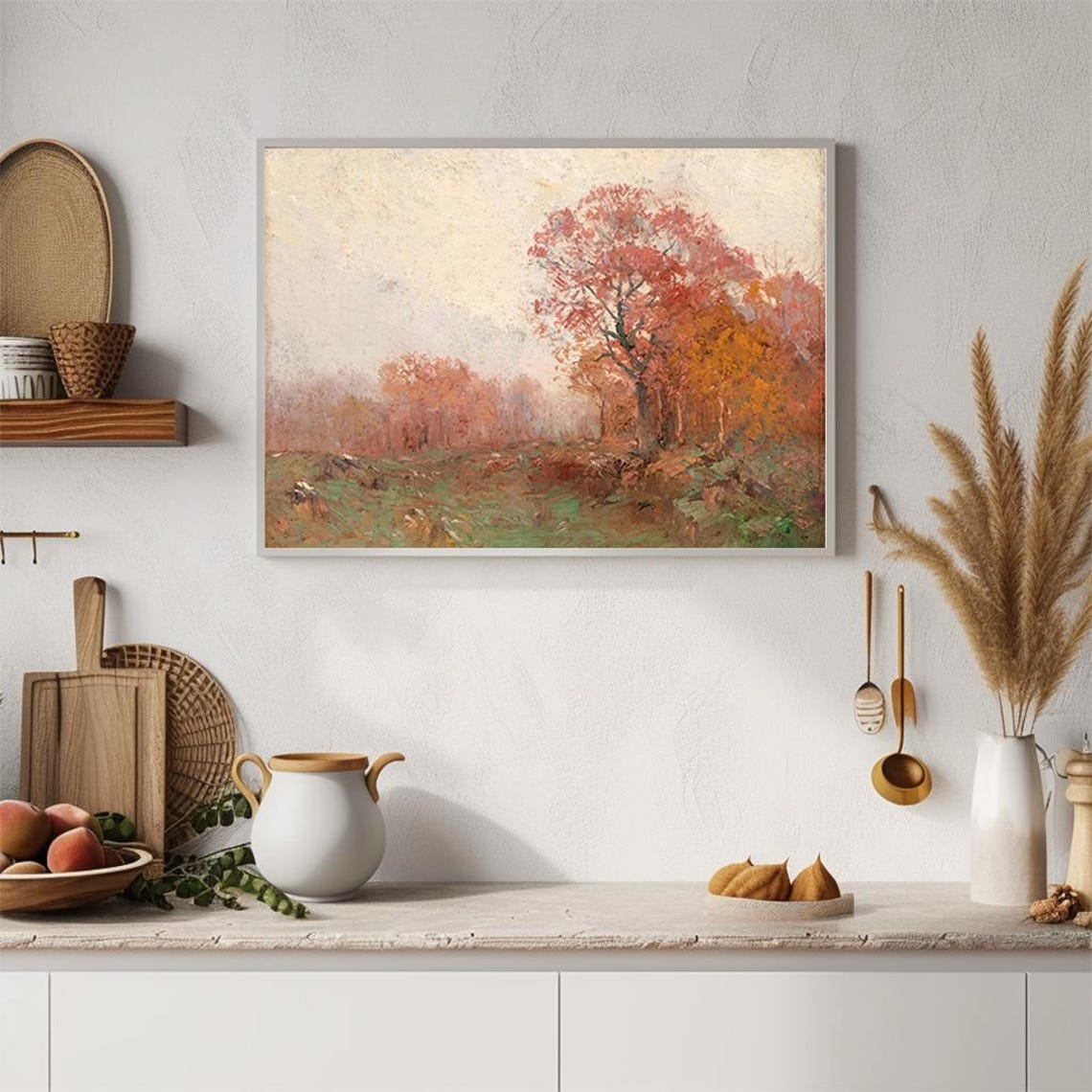 Autumn Trees Rust Red Foliage Muted Vintage Landscape Painting Poster - Image 4
