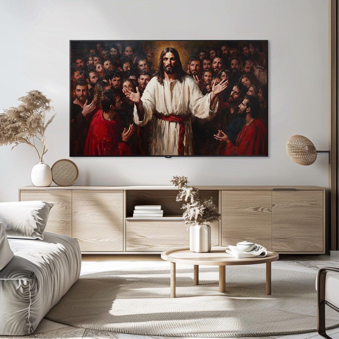 Jesus Christ Preaching to the Multitude Classical Religious Painting Poster - Image 5