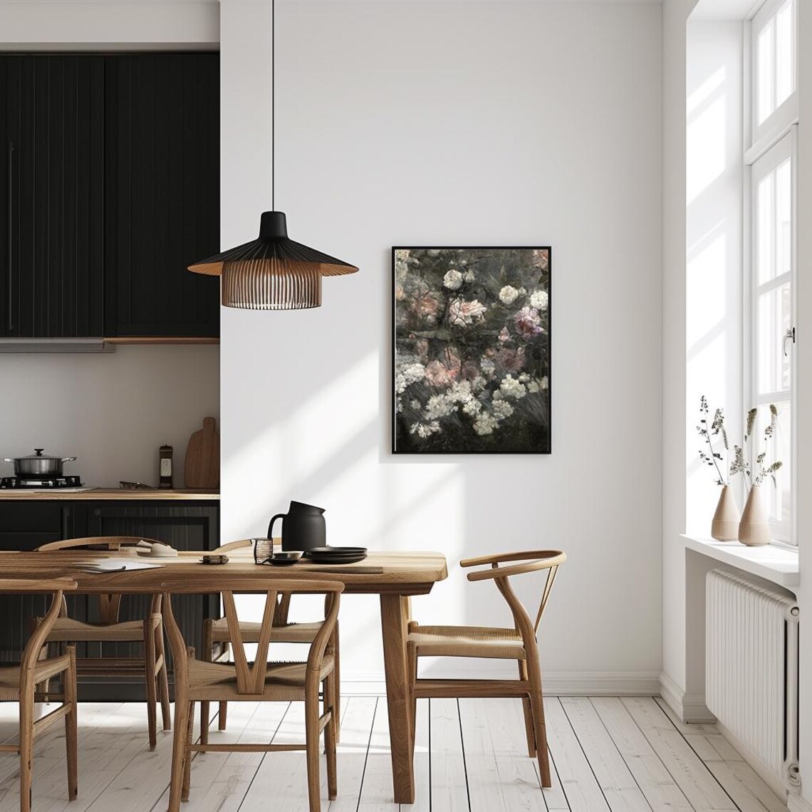 White And Pink Roses Dark Moody Vintage Floral Painting Poster - Image 4