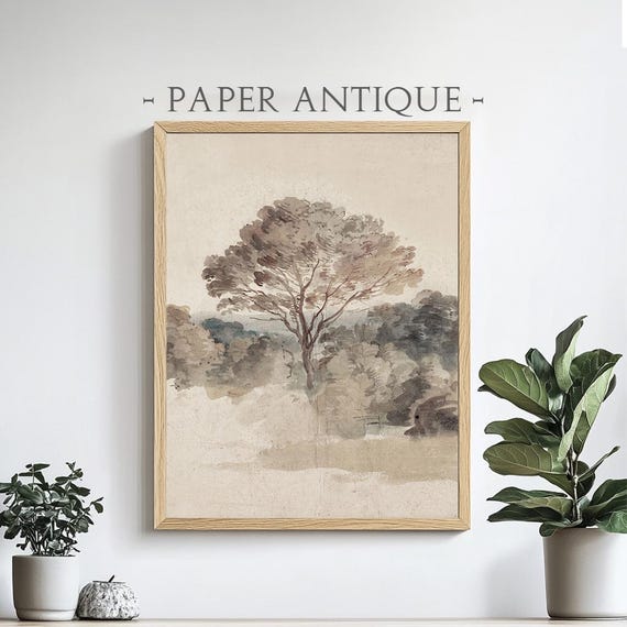 Minimalist Tree Watercolor Painting, Landscape Art Print