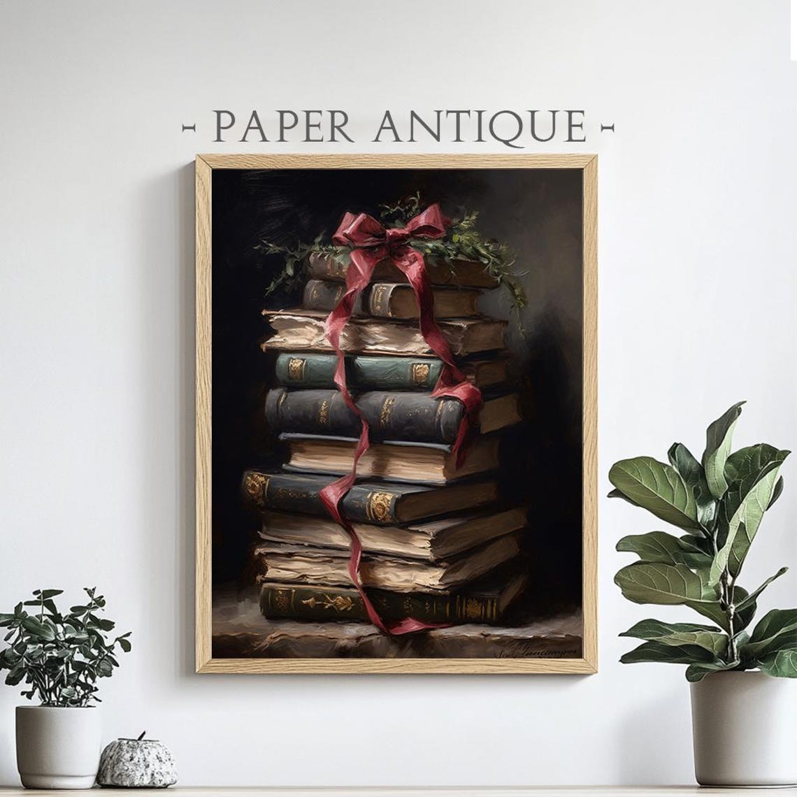 Stack Of Vintage Books Tied With Red Ribbon Classic Library Poster - Image 4